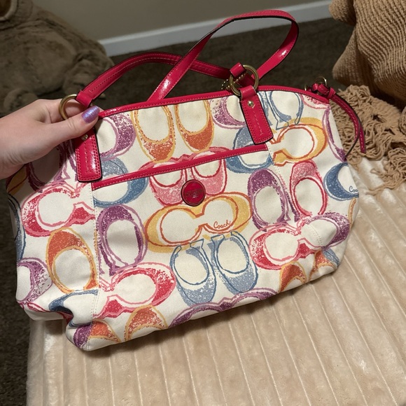 Coach Red and Yellow Shoulder Bag with Signature Style